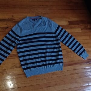 Tommy Hilfiger Men's Blue Striped Sweater